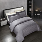grey striped luxury duvet cover set Egyptian cotton 4-piece bedding styled in modern bedroom interior | LINKORI Gradiol S. Grey