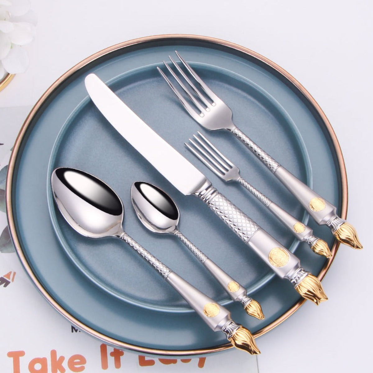 Close-Up of Gold Fluted End Detail on Polished Handle – LINKORI Torph Luxury Flatware Design