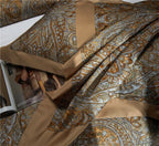 Beige and Gold Classic Jacquard Texture- Close-Up of Pillow and Duvet Cover Pattern 