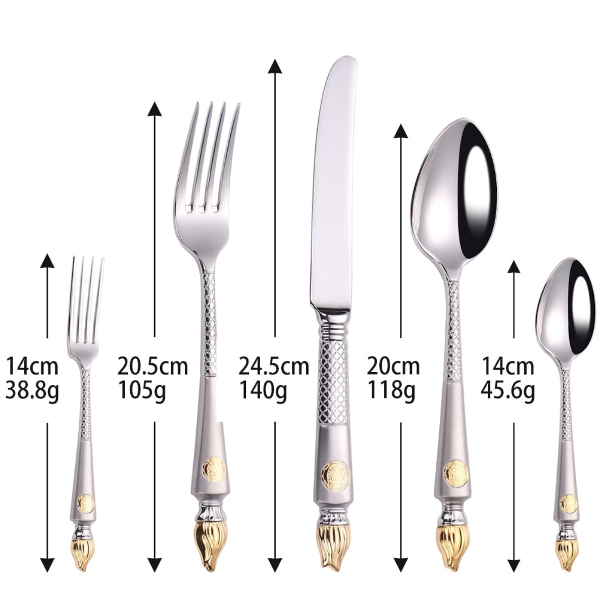 Flatware Size Chart with Measurement Overlay – LINKORI Torph 20-Piece Stainless Steel Cutlery Dimensions
