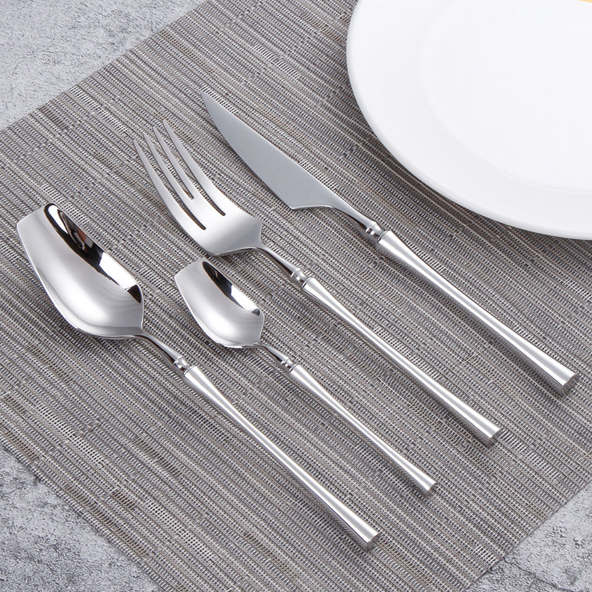 mirror silver flatware set 304 420 stainless steel modern cutlery — LINKORI Livelyto