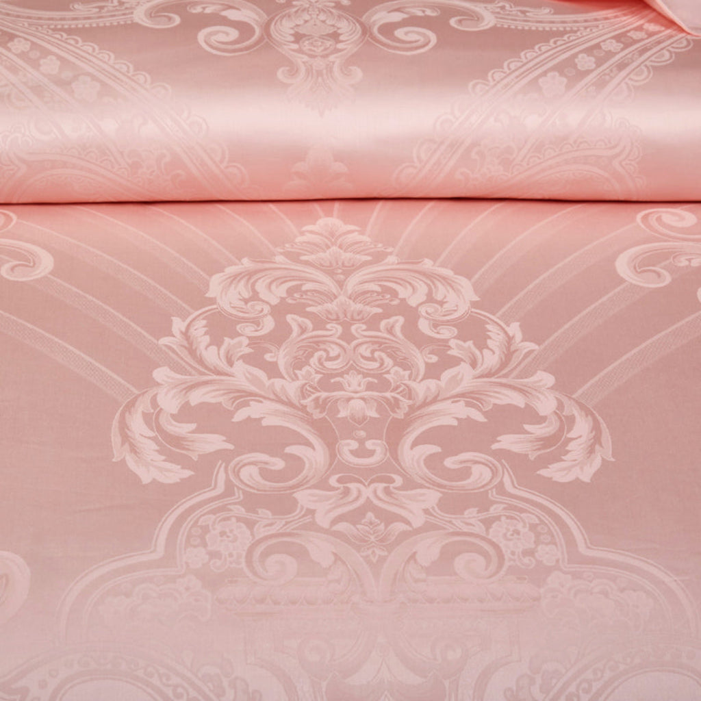 Royal Jacquard Motif Detail – Soft Pink Duvet Cover Fabric Design Close-Up