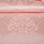 Royal Jacquard Motif Detail – Soft Pink Duvet Cover Fabric Design Close-Up