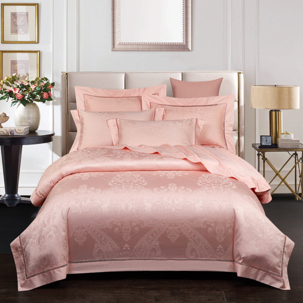 Blush Pink Duvet Cover Set in Modern Elegant Bedroom Interior - 100 Egyptian Cotton Luxury Bedding