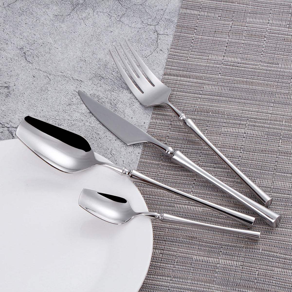 modern silver flatware 18/8 stainless with 420 knife blade — LINKORI Livelyto
