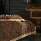 Coordinated look of the LINKORI Zuvric bedding — pillowcases, duvet, and flat sheet styled together for a regal and cohesive bedroom aesthetic.