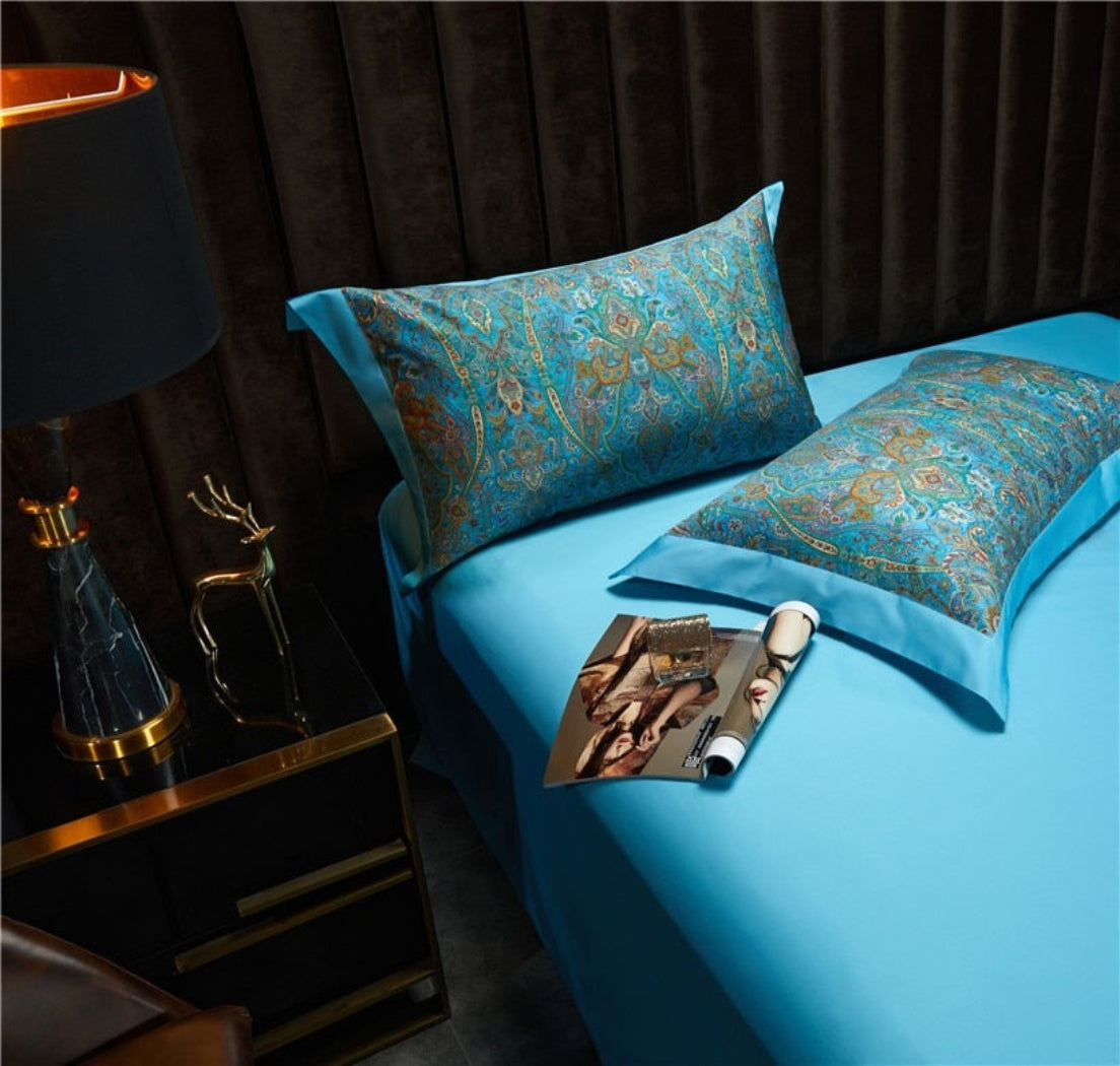 DingkaBlue Soft Duvet Cover Set – 100% Egyptian Cotton, Ultra-Soft & Breathable (4-Piece Set) + FREE Gift! - LINKORI